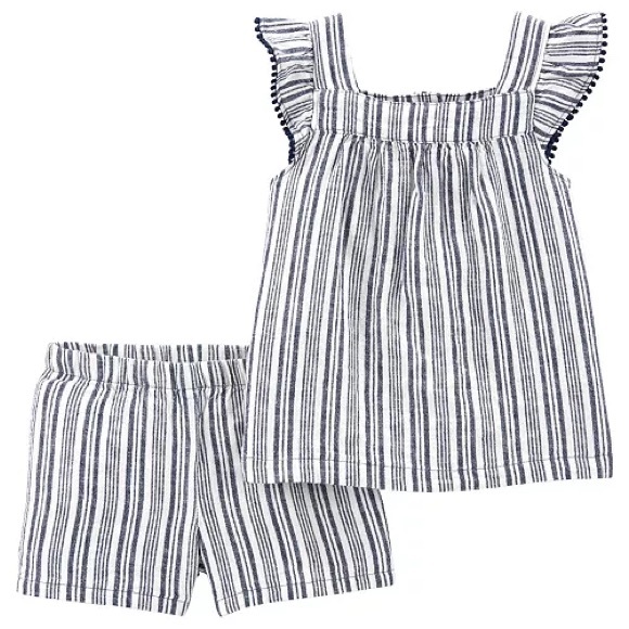 CARTER’S Baby Girl Linen Striped Tank & Short Set, Blue White, 18M - Picture 1 of 9